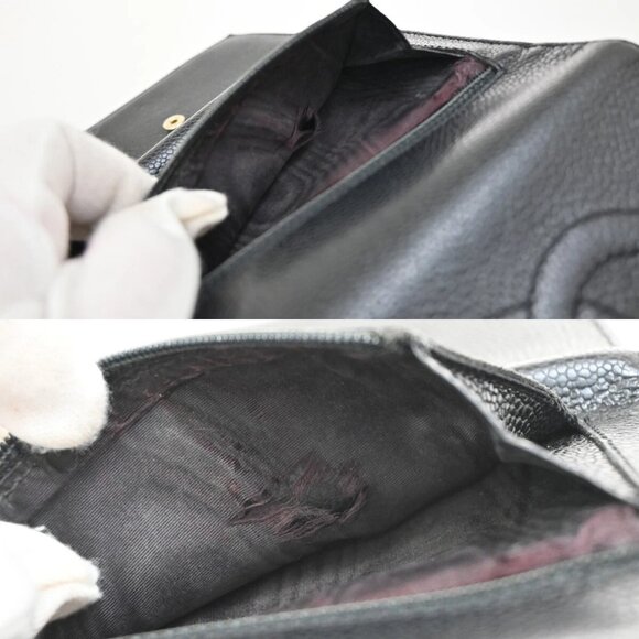 CHANEL CC Logo Trifold Compact Wallet Grained Calfskin Leather Black - Picture 4 of 16